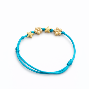 Satijnkoord turqouise Bloemenarmband