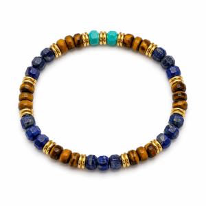 Armband Azul Tierra met Tijgeroog, Lapis Lazuli en goldfilled details
